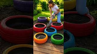 She Turned Old Tires Into a $300 Colorful Garden Bed 😳🌸♻️ (USA DIY Planters)