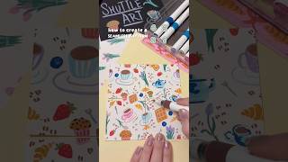 How to design a SEAMLESS pattern ☕️🌷 shuttle art tutorial #acrylicmarkers #arttutorial #drawing
