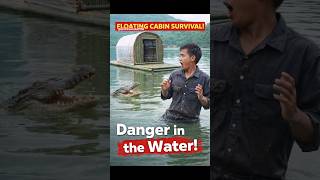 Floating Cabin in Danger 😱🐊 | Water Survival Gone Wrong! #bushcraft #survival #camping #shorts