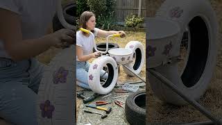 Look At The Genius Idea of Turning Old Tires Into a Beautiful Garden Cycle Planter.