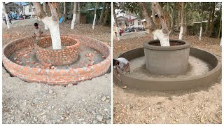 From Simple Bricks to Stylish Tree Bench |     Amazing Tree Seating DIY Transformation🔥