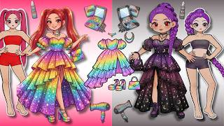 Rainbow VS Black 🌈 Rescue Muddy Rainbow Girl!! 😈🐝 DIY Paper Dolls Makeup & Dress Up DIY Paper Dolls