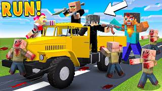 Escaping ZOMBIE CITY in ARMY TRUCK in Minecraft!